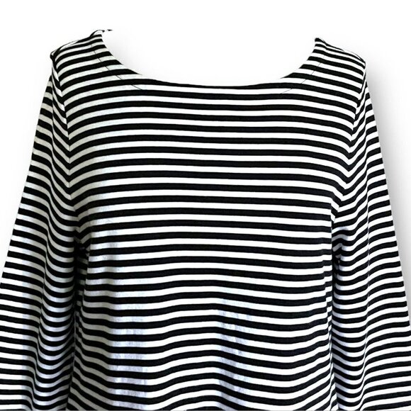 Talbots Womens Tunic Top Sz L Black White Stripe Cotton Pullover Blouse Nautical - Picture 3 of 6
